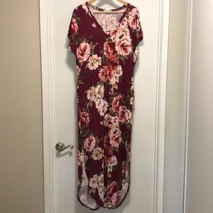 Floral print v neck jersey maxi dress